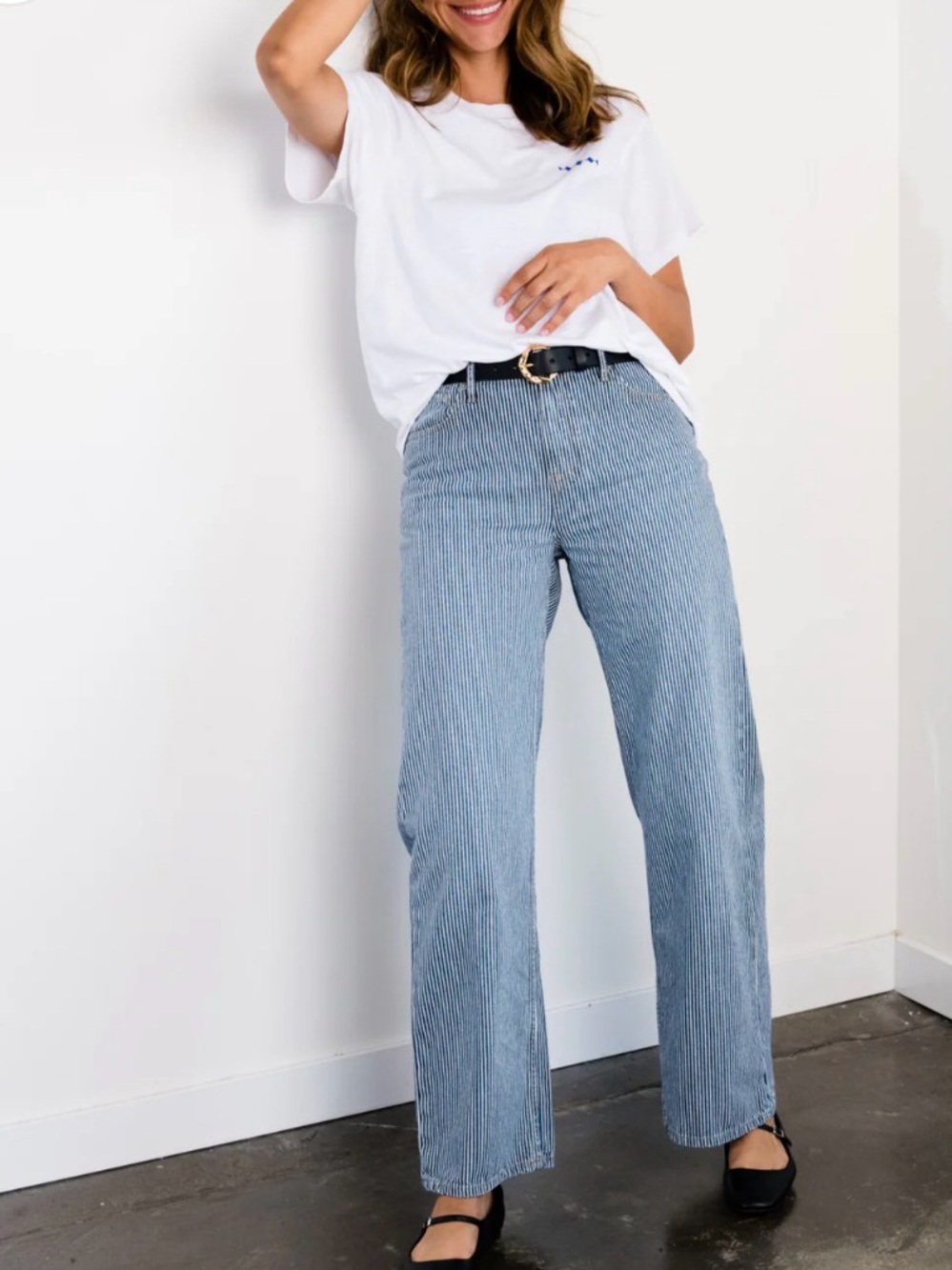 Able Women's Blue Pinstripe Wide-Leg Jeans